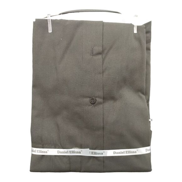 MEN'S DANIEL ELLISSA SEMI SPREAD COLLAR BLACK FRENCH CUFF DRESS SHIR - Picture 4 of 4